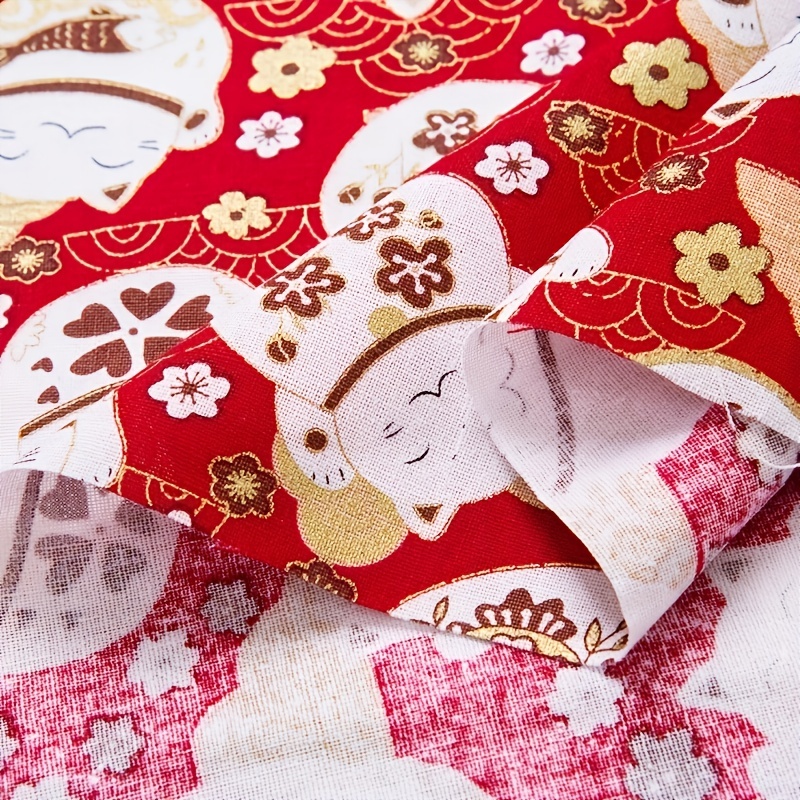5pcs Red Cotton Printed Quarter Quilted Fabric Bundle for DIY Sewing