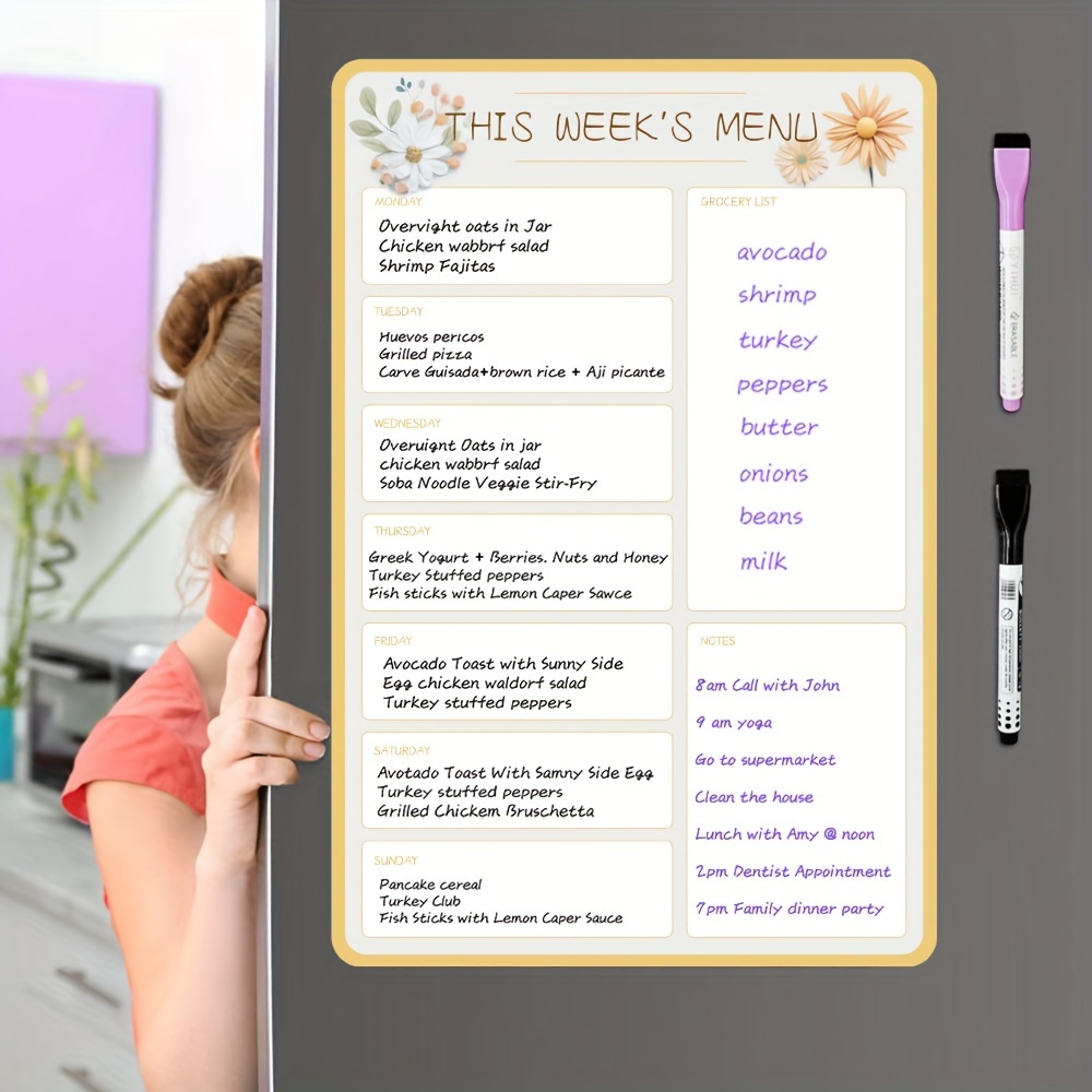 Magnetic Menu Board For Kitchen Dry Erase Weekly Meal - Temu