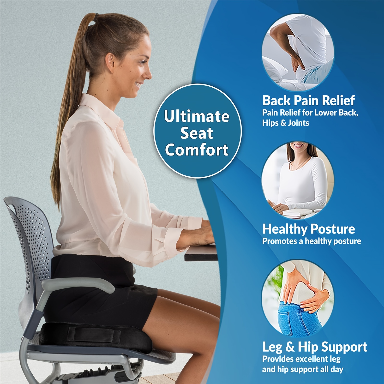 Long Lasting Comfort Seat Cushion - Office Chair Seat Cushion, Memory  Space, All Day Comfortable Sitting - Ergonomic Coccyx, Back Cushion, Office  Chair Support - Temu