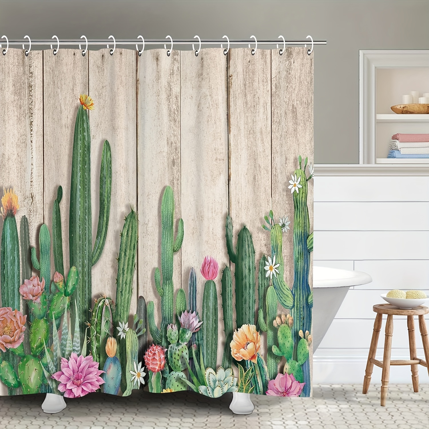 Flower Shower Curtain Farmhouse Flower Botanical Floral Plant Herbs Vintage  Decor Bathroom Windows Fabric Polyester Waterproof 12 Pack Plastic Hooks 