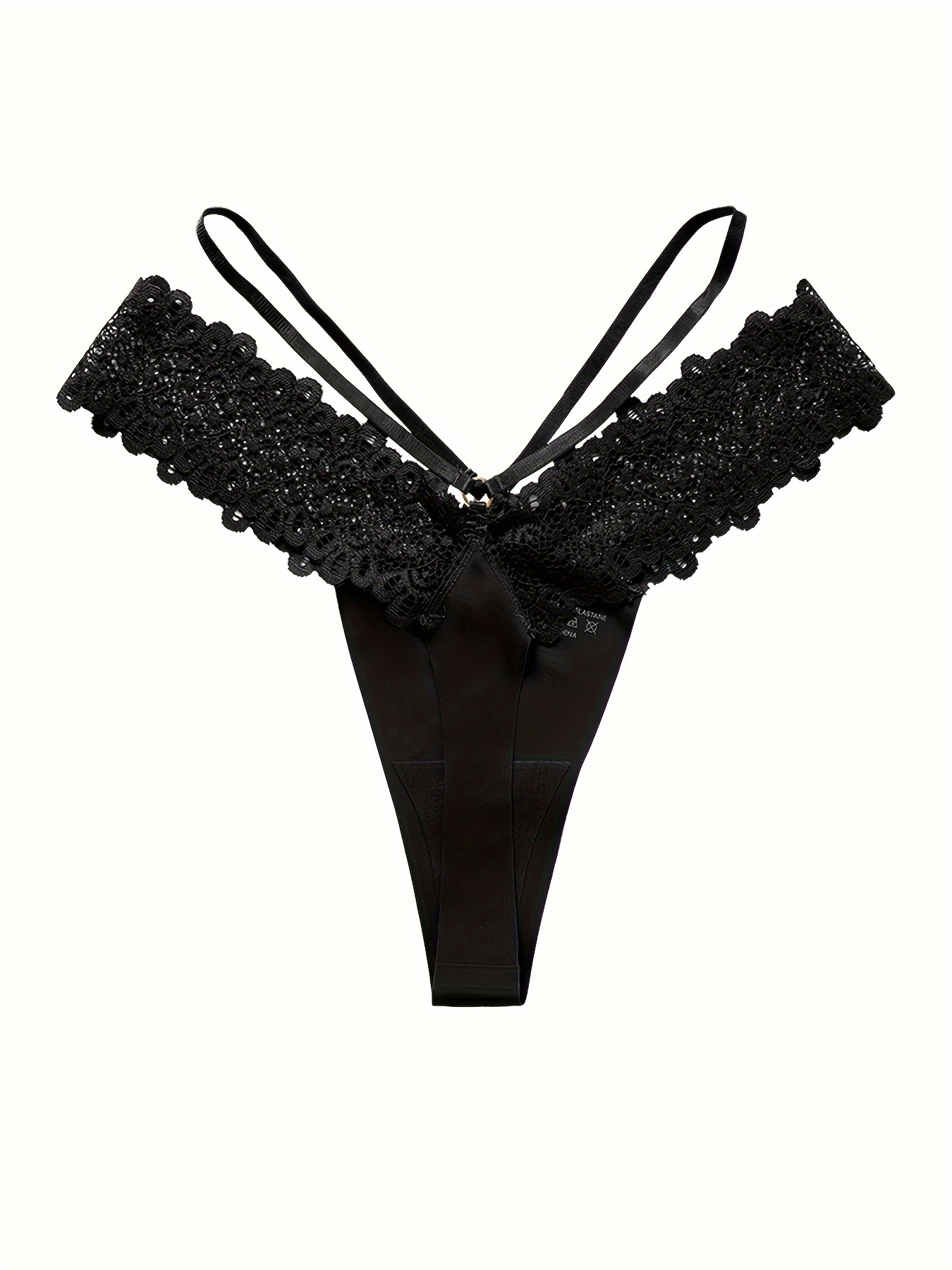 Womens Sexy Underwear Strappy Hollow Lace Jacquard Three Point Sexy Thong,  Black, Small : : Clothing, Shoes & Accessories