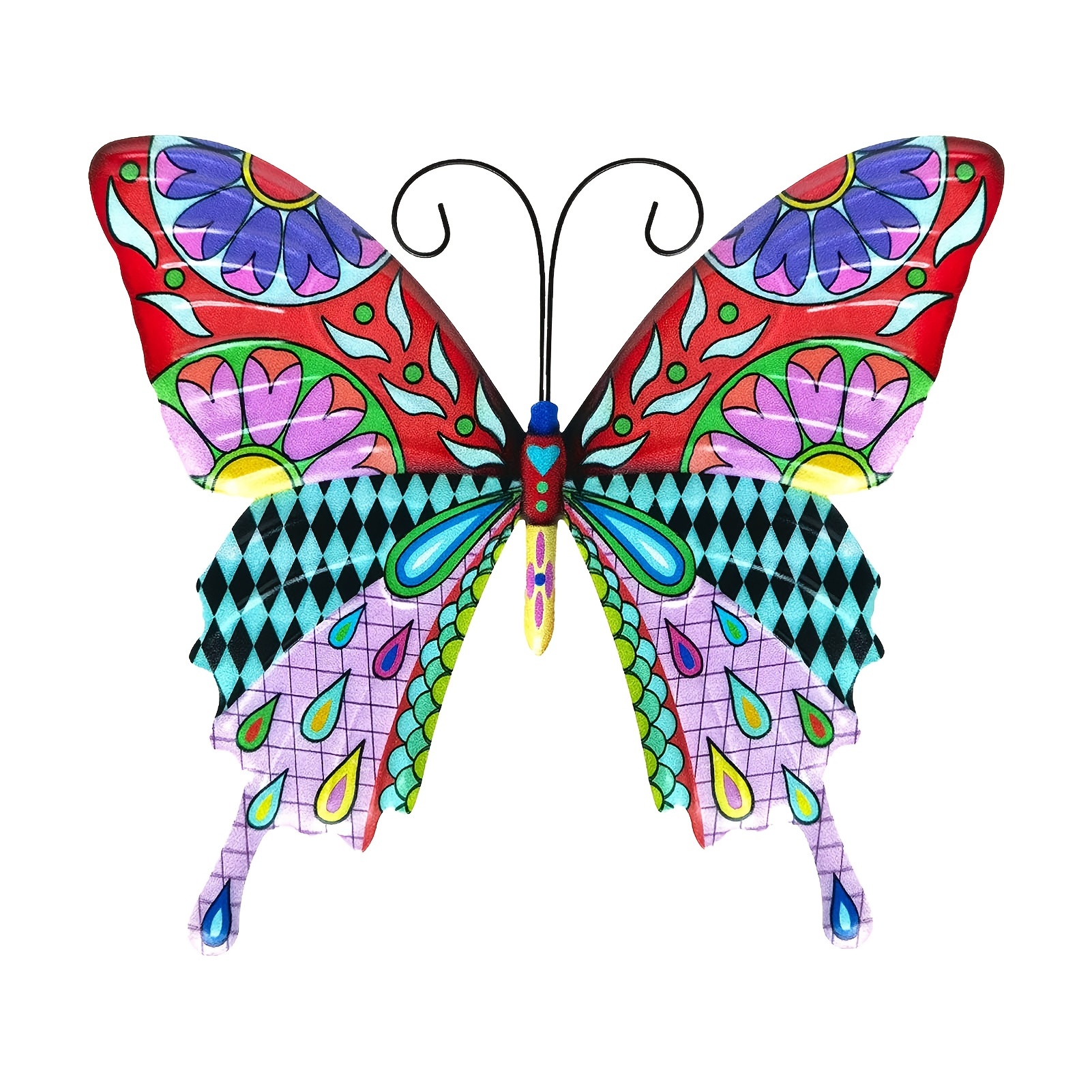 1 Pc Butterfly Wall Art Decor Metal Colorful 3D Iron Hanging Ornament Hand made Wall Art Fence Decorations For Living Room Outdoor Patio Garden Balcony