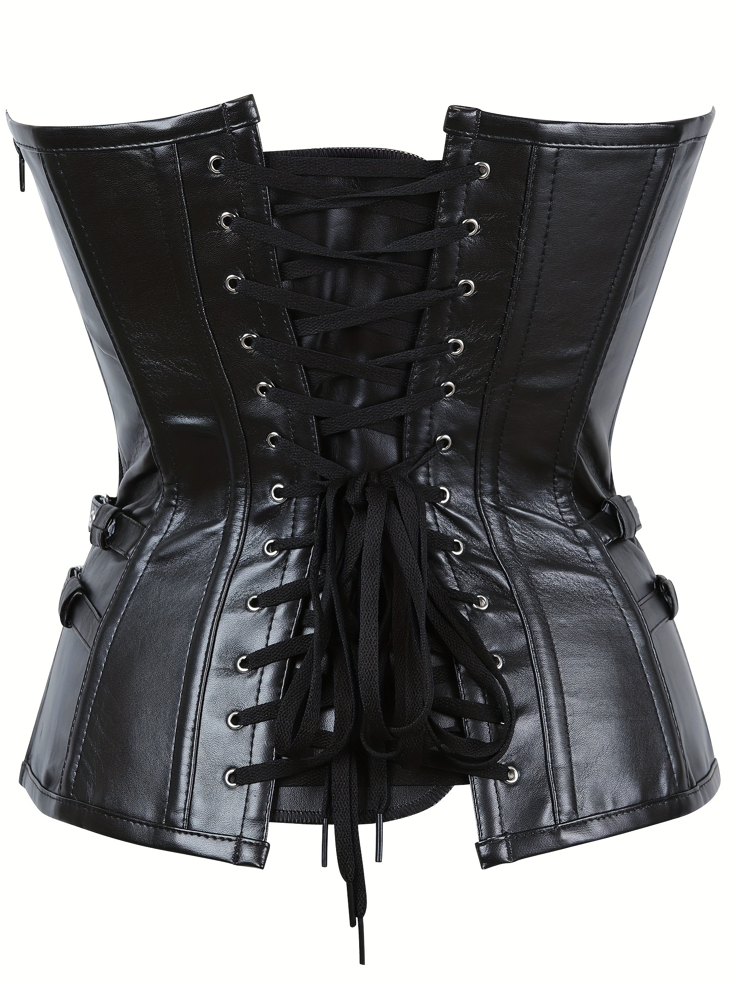 Hot Faux Leather Corset Dress Black Strapless Lace Up Body Shaper Outfit  Sexy Overbust Corset+skirt Pu Showgirl Suit Skirt