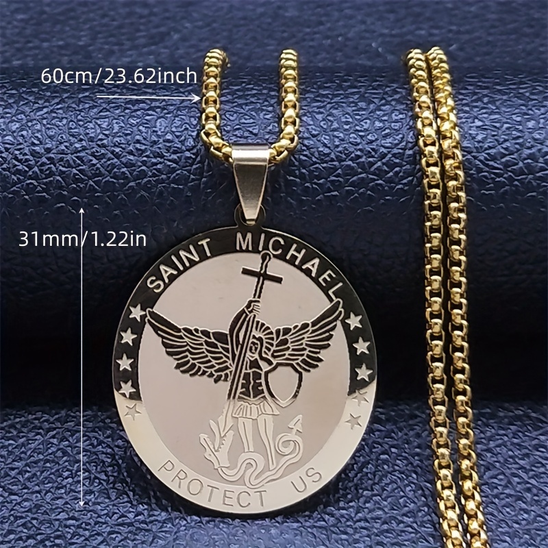 Holy Archangel Saint Michael Cross Protection Necklace Women Men