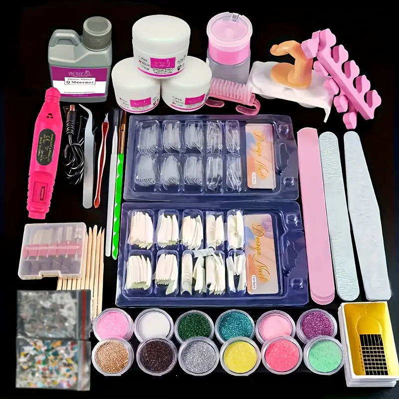 Acrylic Nail Kit Professional Set Powder Glitter Nail - Temu
