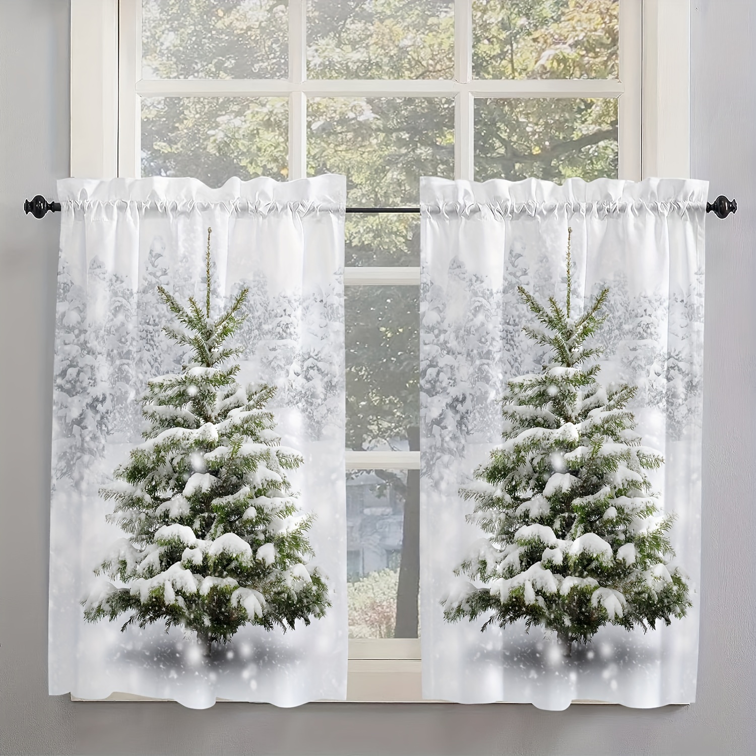 Cortinas de amarre para ventana, cortina de cocina, oso de Navidad