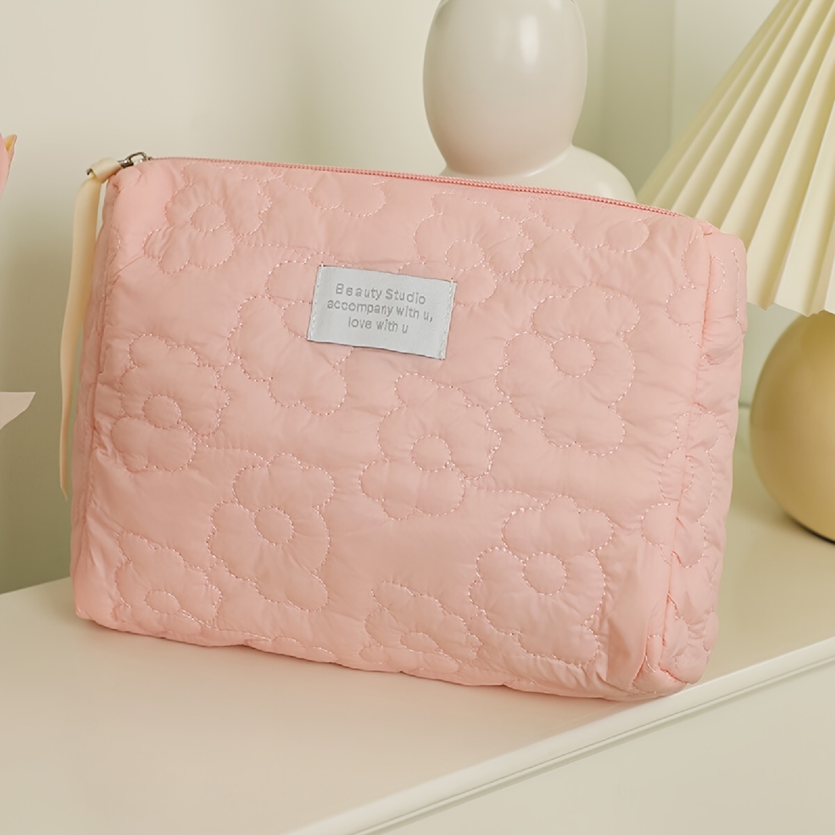 Quilted Makeup Bag for Women Girls, Coquette Aesthetic Cosmetic