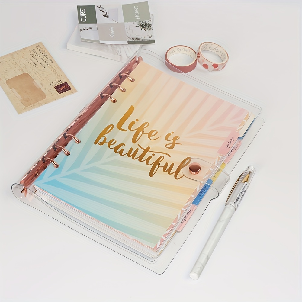 

1pc, A5 A6 A7 6-hole Rose Gold Loose-leaf Binder Suitable For School And Office Use