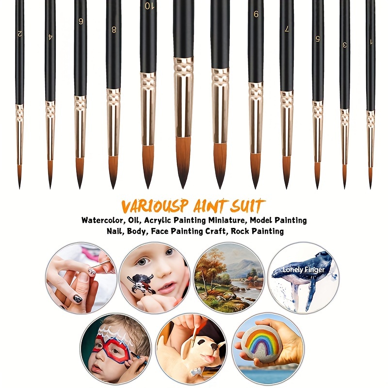 Acrylic Paint Brushes Set, 12pcs Professional Round-Pointed Tip Artist  Paintbrushes for Acrylic Watercolor Oil Painting, Face Body Nail Art,  Crafts