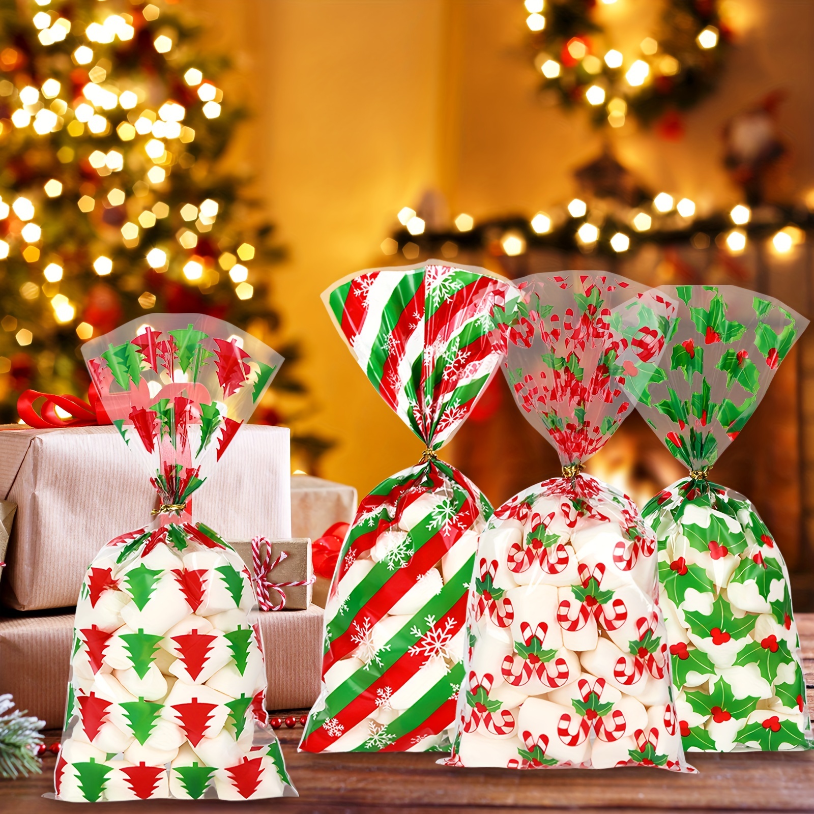 bolsa navidad con chuches y baston para tus regalos dulces