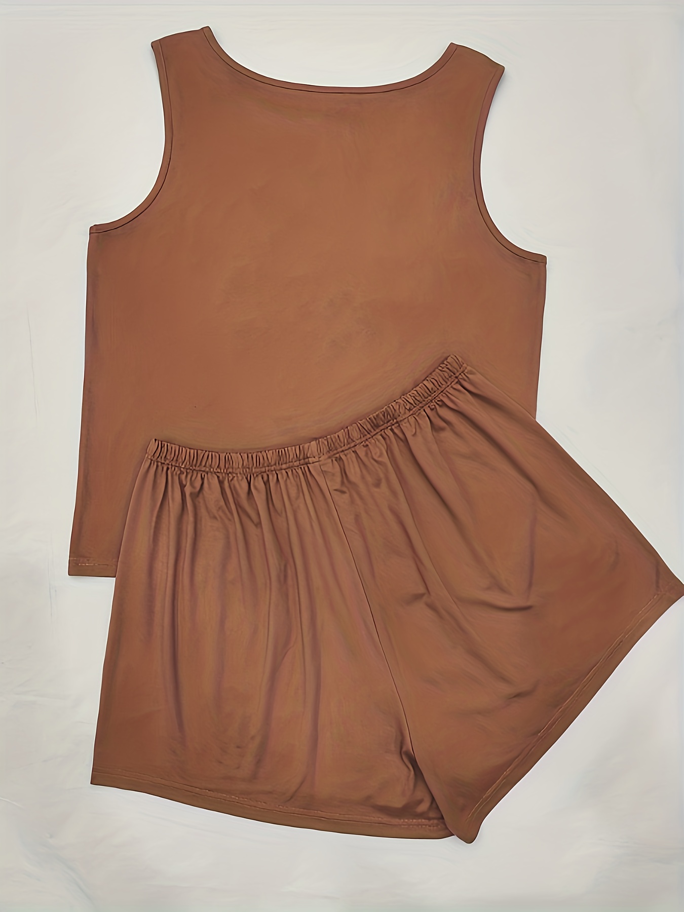 Loungewear Set Solid Round Neck Tank Top & Shorts Pajama Two Piece Set