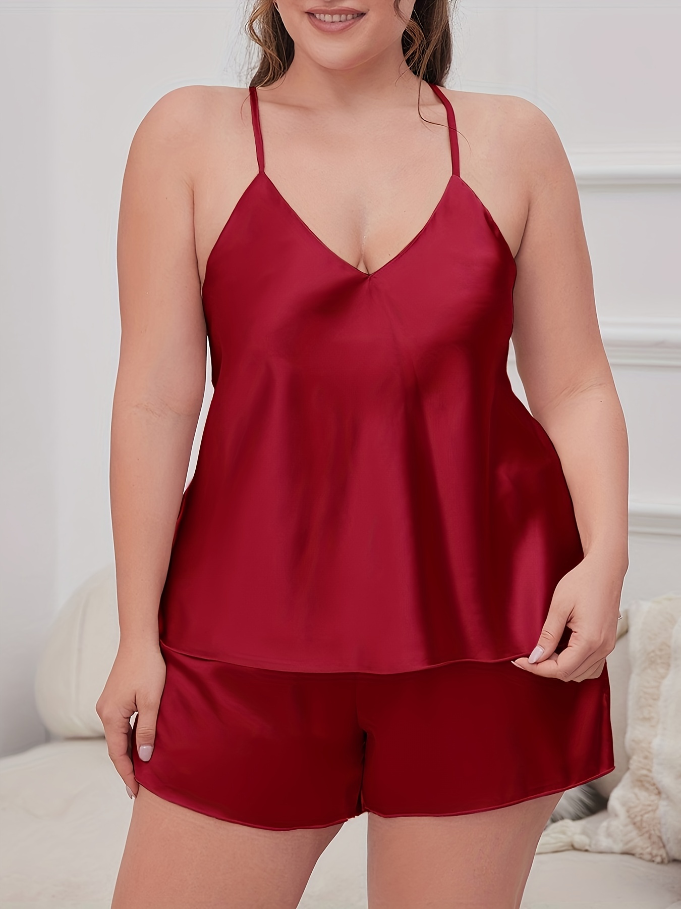 Women's Plus Size Silk Cami Top and Shorts Set, Snazzyway