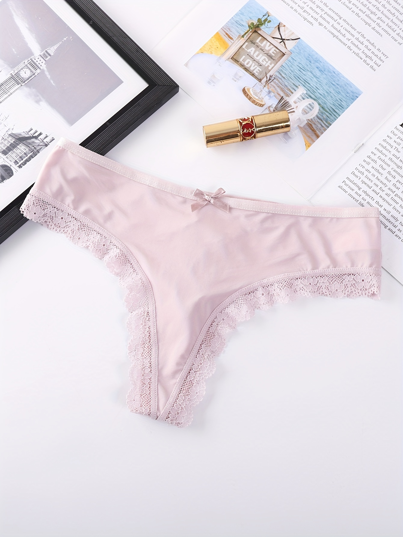 Lace Trim Thongs Comfy Breathable Stretchy Intimates Panties - Temu United  Arab Emirates