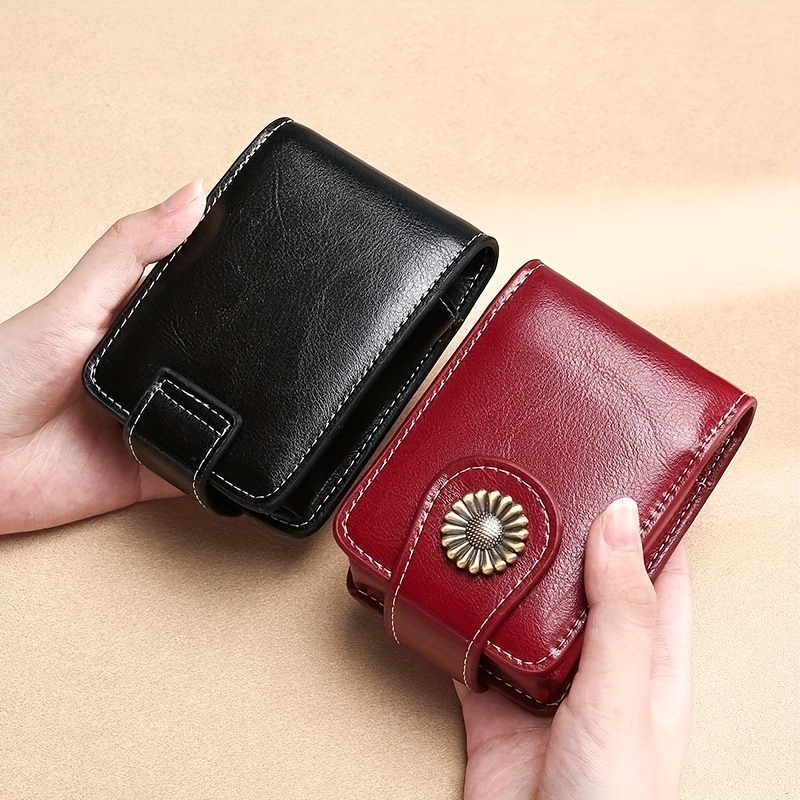 Genuine Leather Portable Lipstick Cosmetic Bag With Mirror Mini