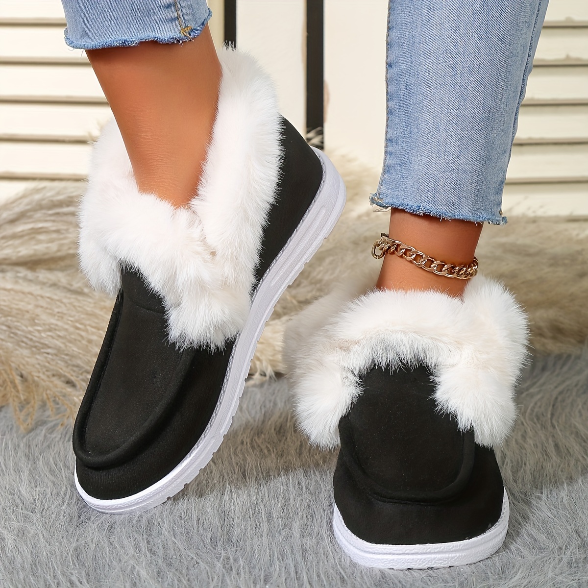Plush Thermal High Top Slip Ankle Boots Wear Resistance Non - Temu