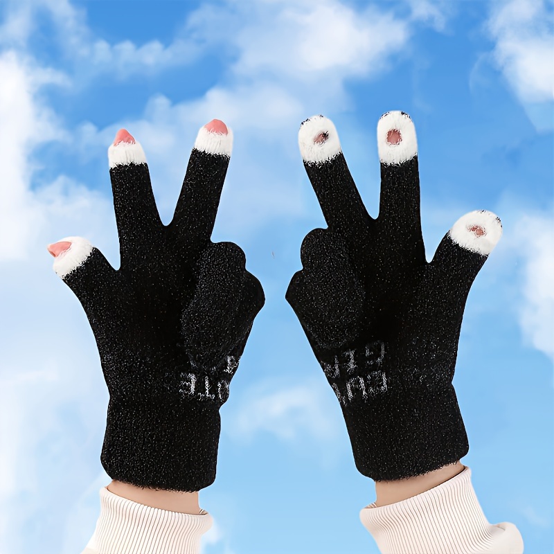 Cute Plush Warm Gloves Solid Color Fingerless Gloves Soft - Temu