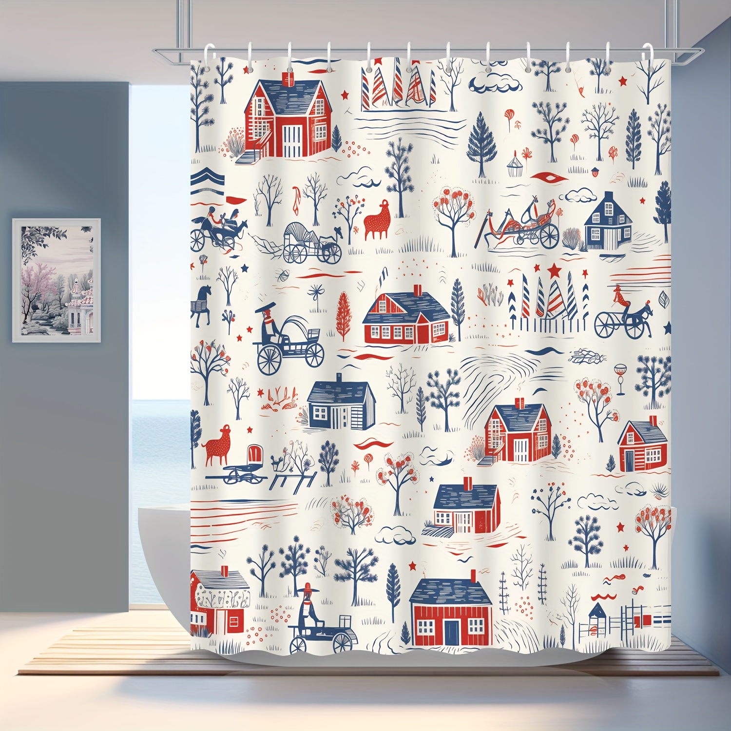 Farmhouse Kapok Pattern Shower Curtain Waterproof Polyester - Temu