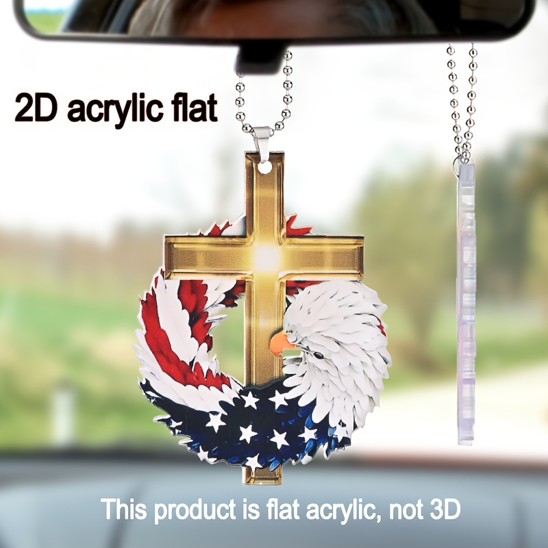 Show Your Patriotism and Faith with This Stunning Eagle Wreath Cross Pendant - Perfect for Car or Home Decor!