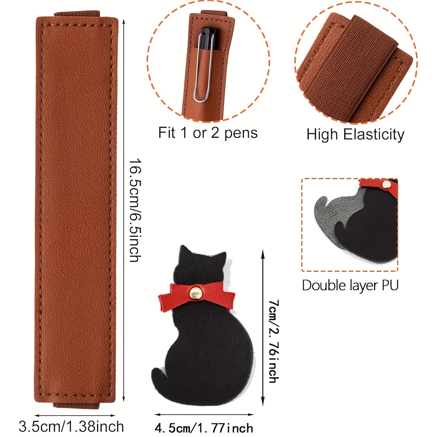 Pu Leather Adjustable Elastic Band Pen Holder Pen Pouch For - Temu