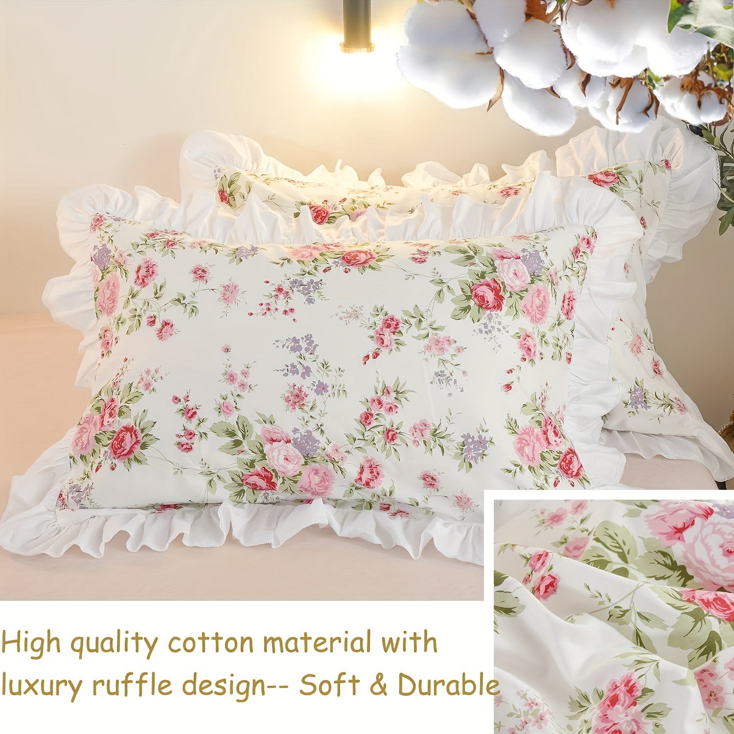 Floral Duvet Cover Ruffles Bed Sheet Set Princess Cotton Bedding Set Queen  King