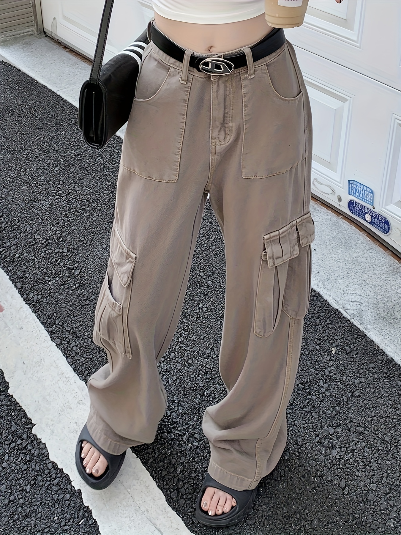 High Waist Chic Cargo Pants Loose Fit Y2k Kpop Style - Temu Canada