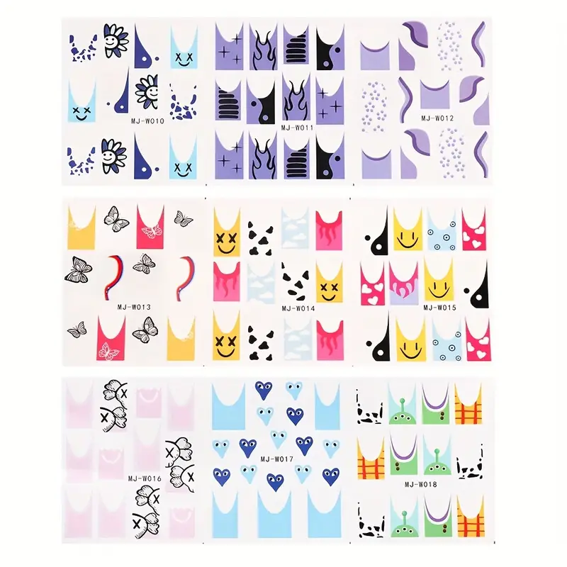 24pcs Rainbow French Tips Nail Water Sticker Colorful Feeling Fire Love  Heart Fashion Design Y2K Charm Decor Manicure Decal LYMJ