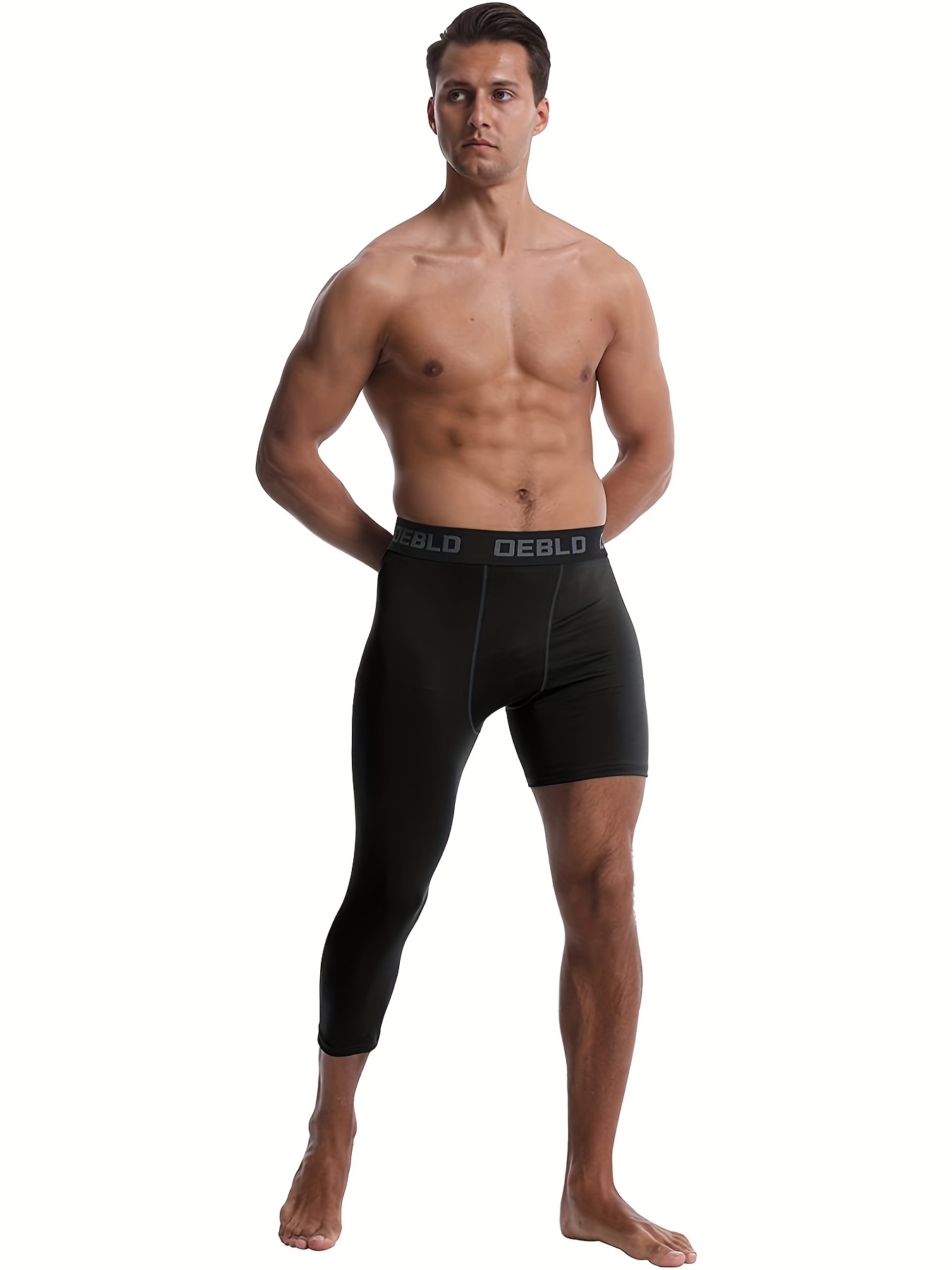 Men's 3/4 One Leg Solid Compression Capri Pants Active High - Temu Austria