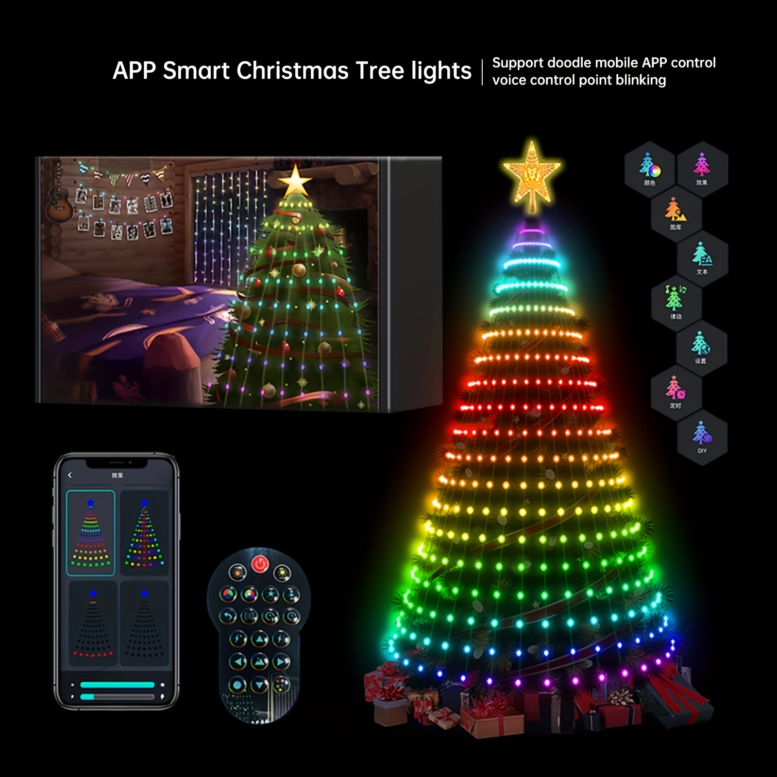 Christmas Tree Lights with Ring, 6.56FT x16 Lines 400LED Christmas Tree  Waterfall String Lights with 8 Modes Timer Waterproof Xmas Tree Fairy  Lights Indoor Outdoor for Xmas Tree Decor (Warm White) 