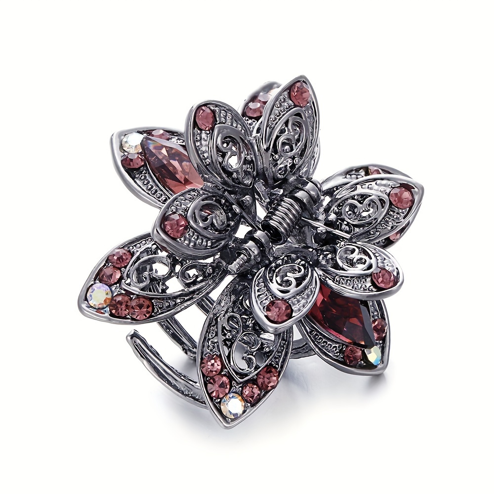 Image of 1pc Women's Elegant Retro Hair Additions Claw Clip Rhinestone Hollow Medium Claw