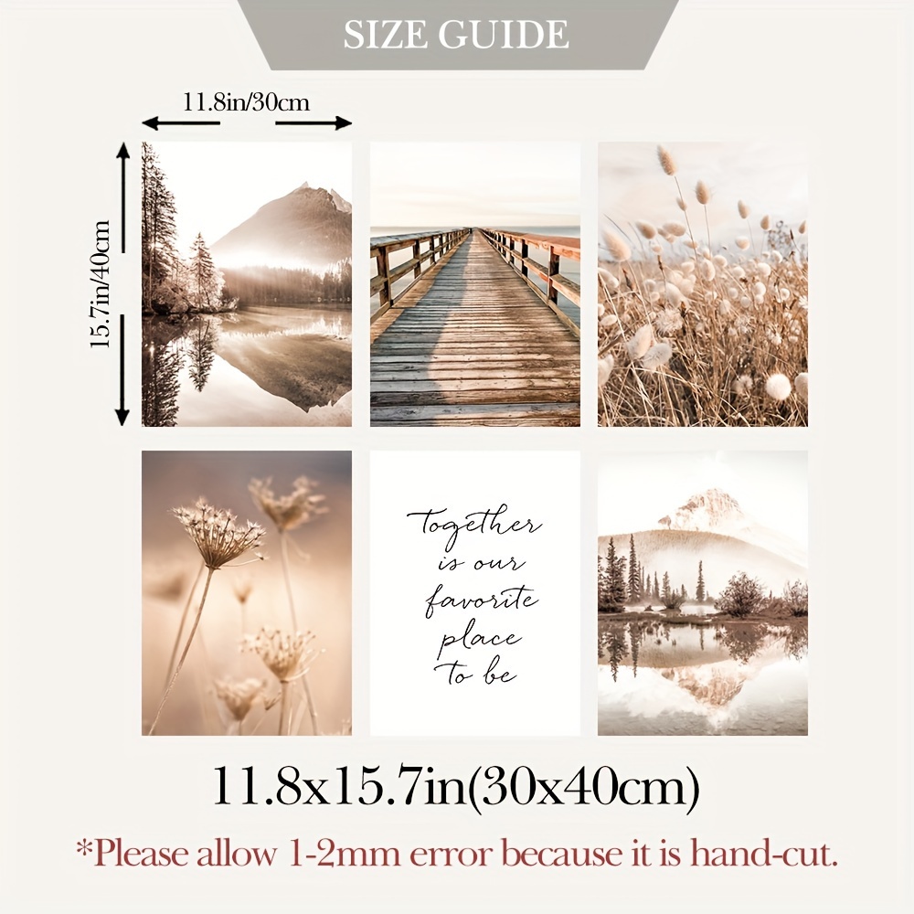 Image of 2d Flat, 2d Flat, 6pcs Of Beige Landscape Murals Featuring Lakes, Mountains, Artistic Prints, , Canvas Posters, Hay, Forest Paintings, Seaside Quotes, Printed Images, Nordic, Posters, And Unframed