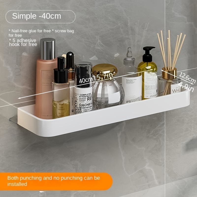 1pc wall mounted white bathroom storage rack, self adhesive PP