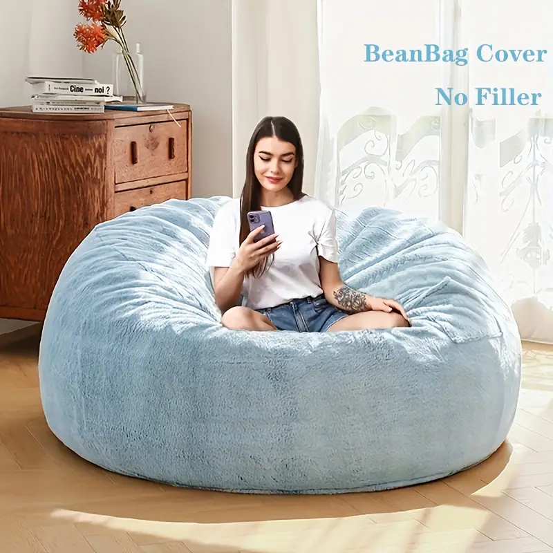 5/6FT Giant Bean Bag Cover Fluffy Velvet For Chair Sofa Living Room No  Filler