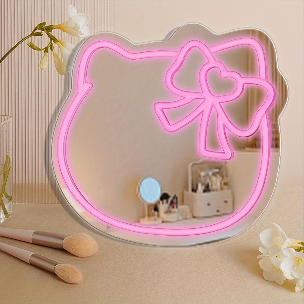 Cute Cat Makeup Mirror Bow Mirror Neon Sign Wall Mounted - Temu