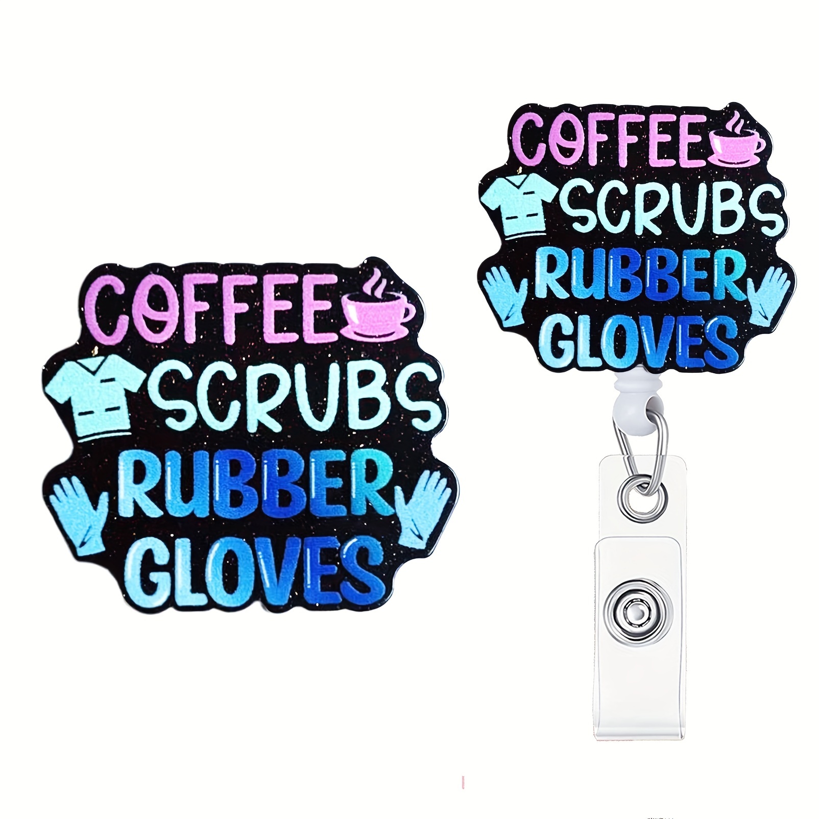 Cute Nurse Badge Reel Retractable Name ID Badge Reels with Metal Clip for Nurse, Doctor Nurse Life & Coffee Scrubs & Rubber Gloves,Temu