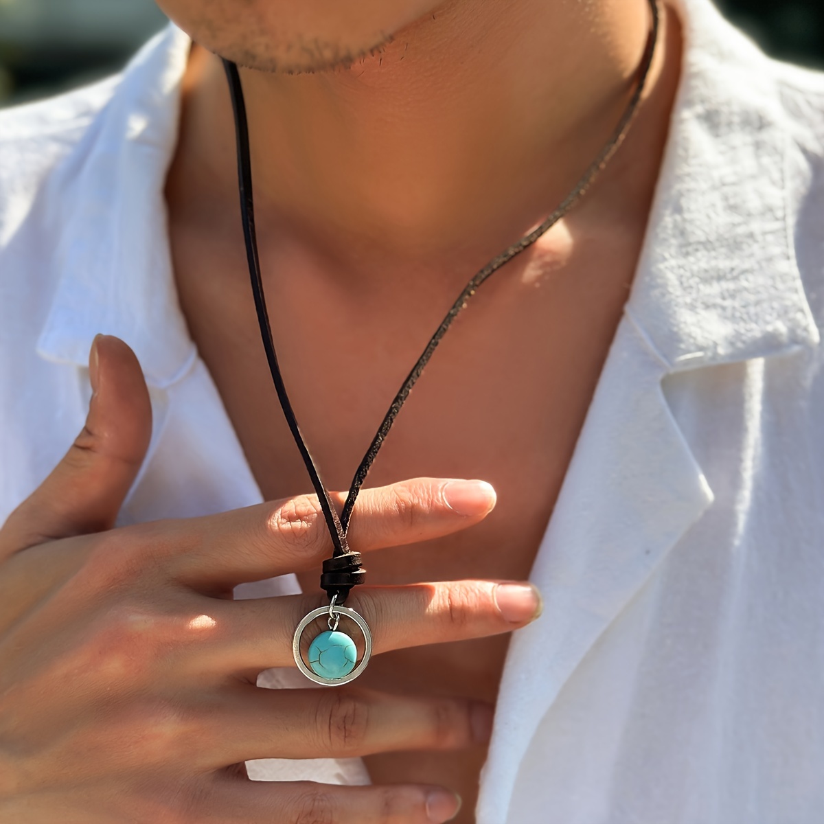 Bohemian Vintage Circle Turquoise Necklace for Men