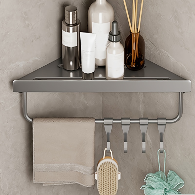 1pc Iron Triangle Bathroom Corner Shelf With No Drill Installation