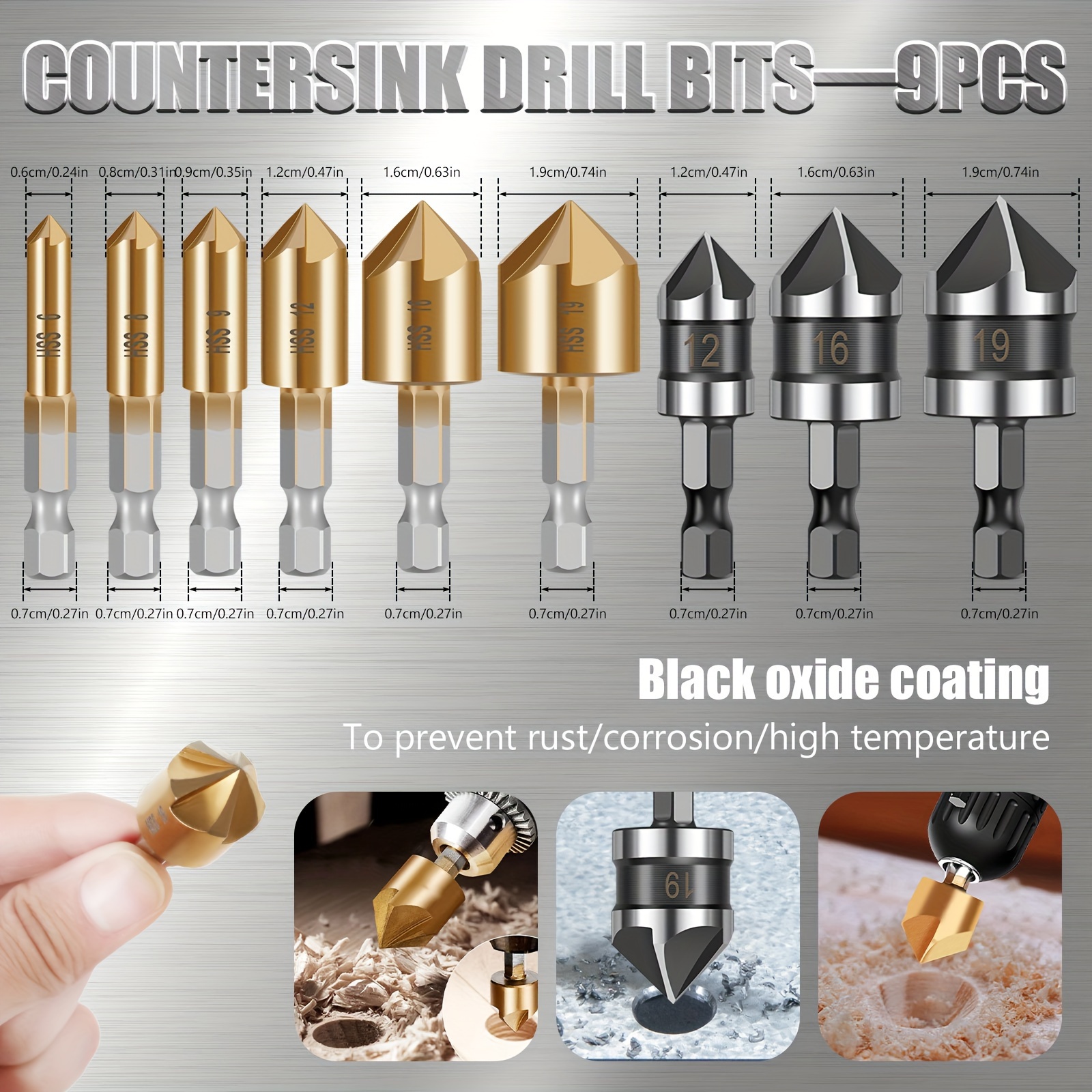 Countersink Drill Bit Set Adjustable Length Round Shank Punching