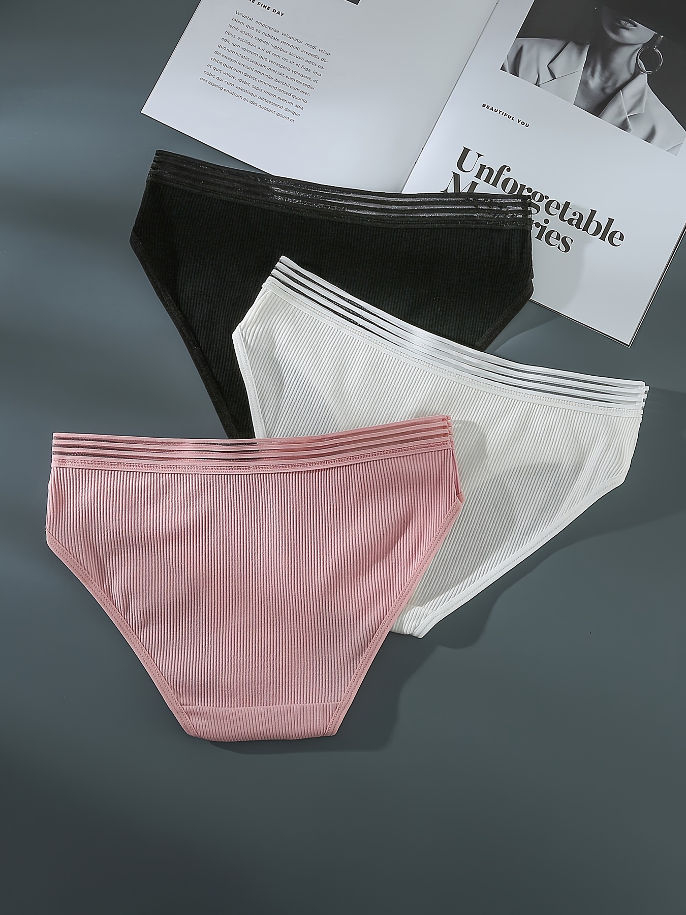 Solid Ribbed Briefs Comfy Breathable Stretchy Intimates - Temu