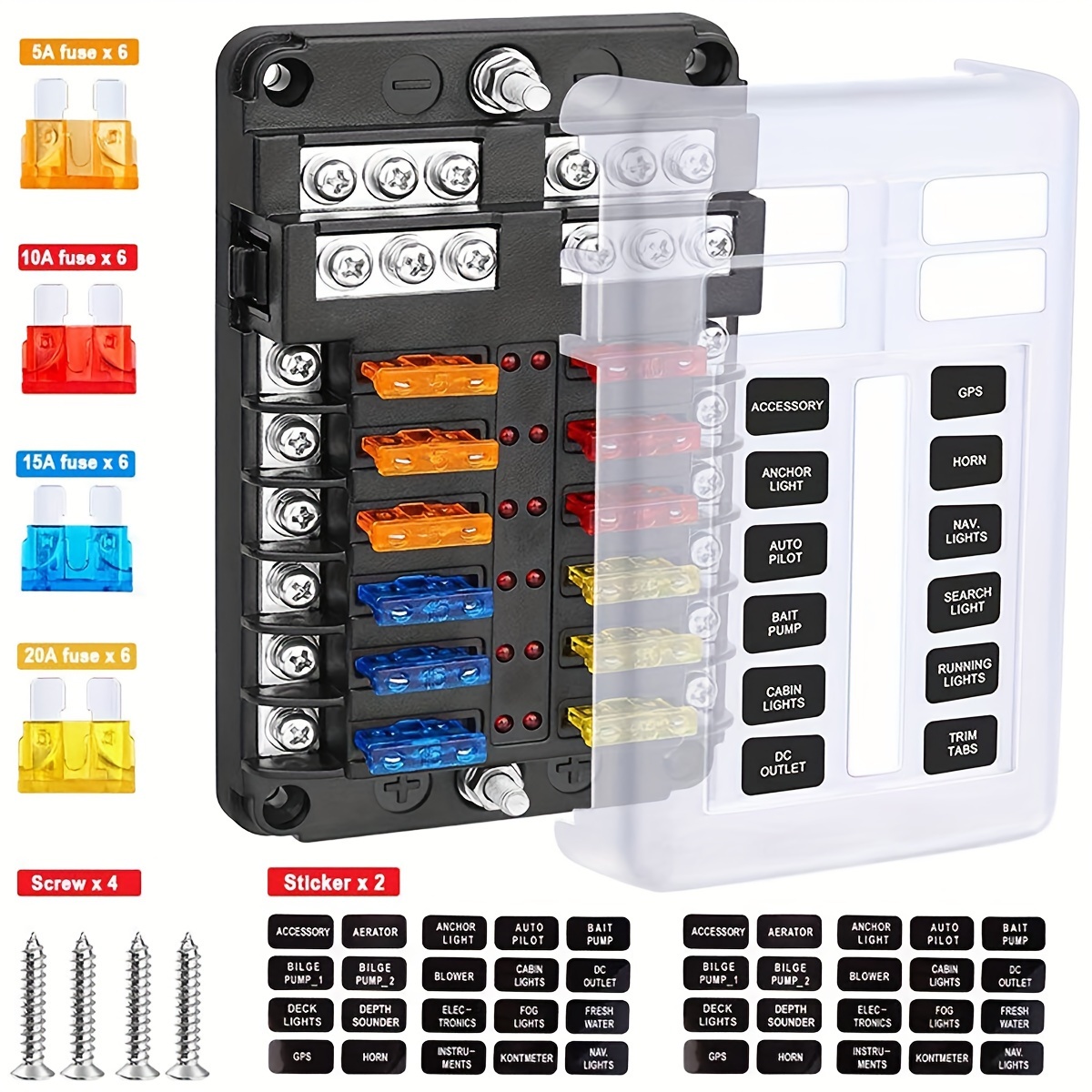 12 Volt Fuse Block, 6Way/12Way Marine Fuse Block Con Copertura Indicatore  Led 6 Circuiti Scatola Fusibili Con Bus Negativo Pannello Fusibili - Temu  Italy