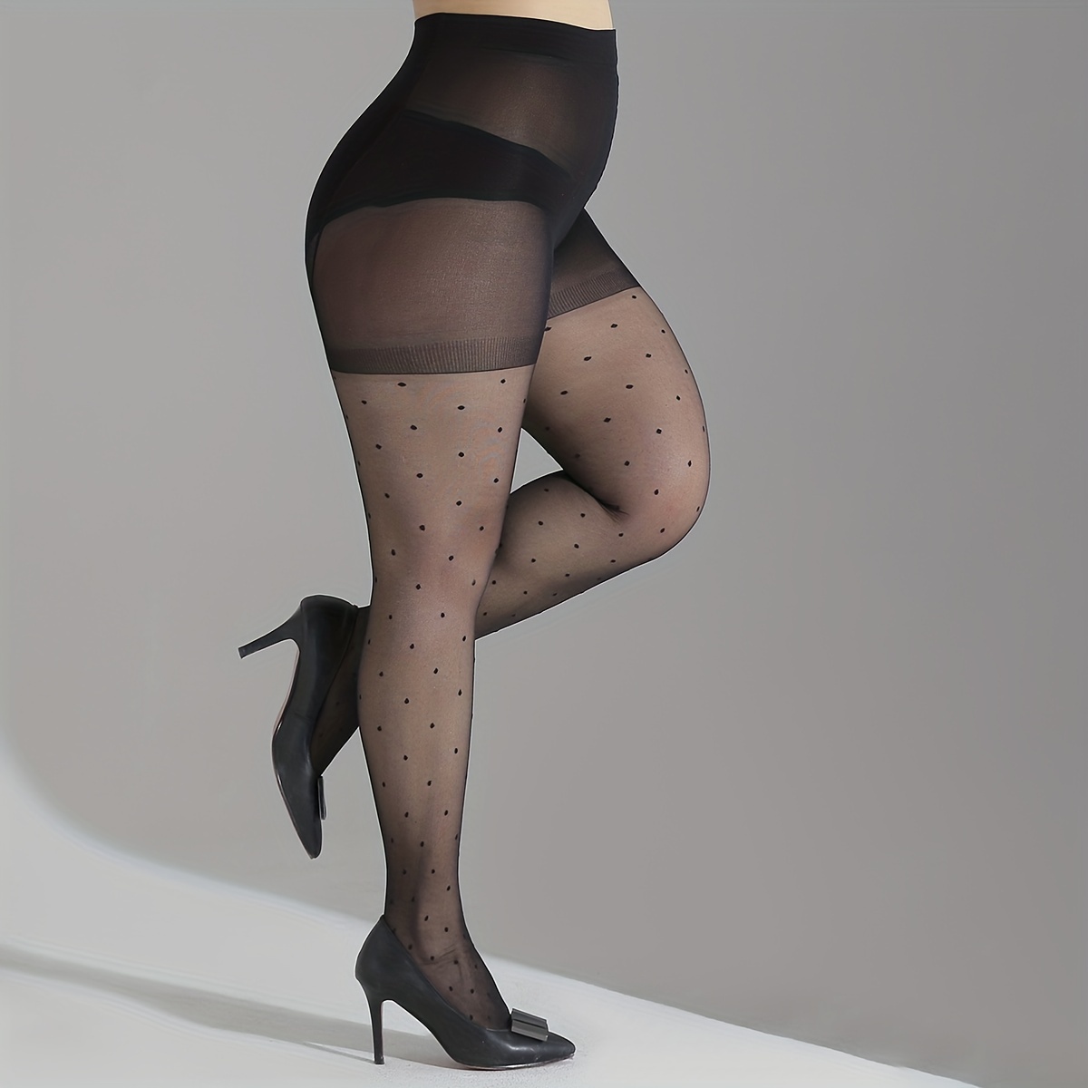 Plus Size Casual Stockings Women's Plus Flocked Dot Semi - Temu