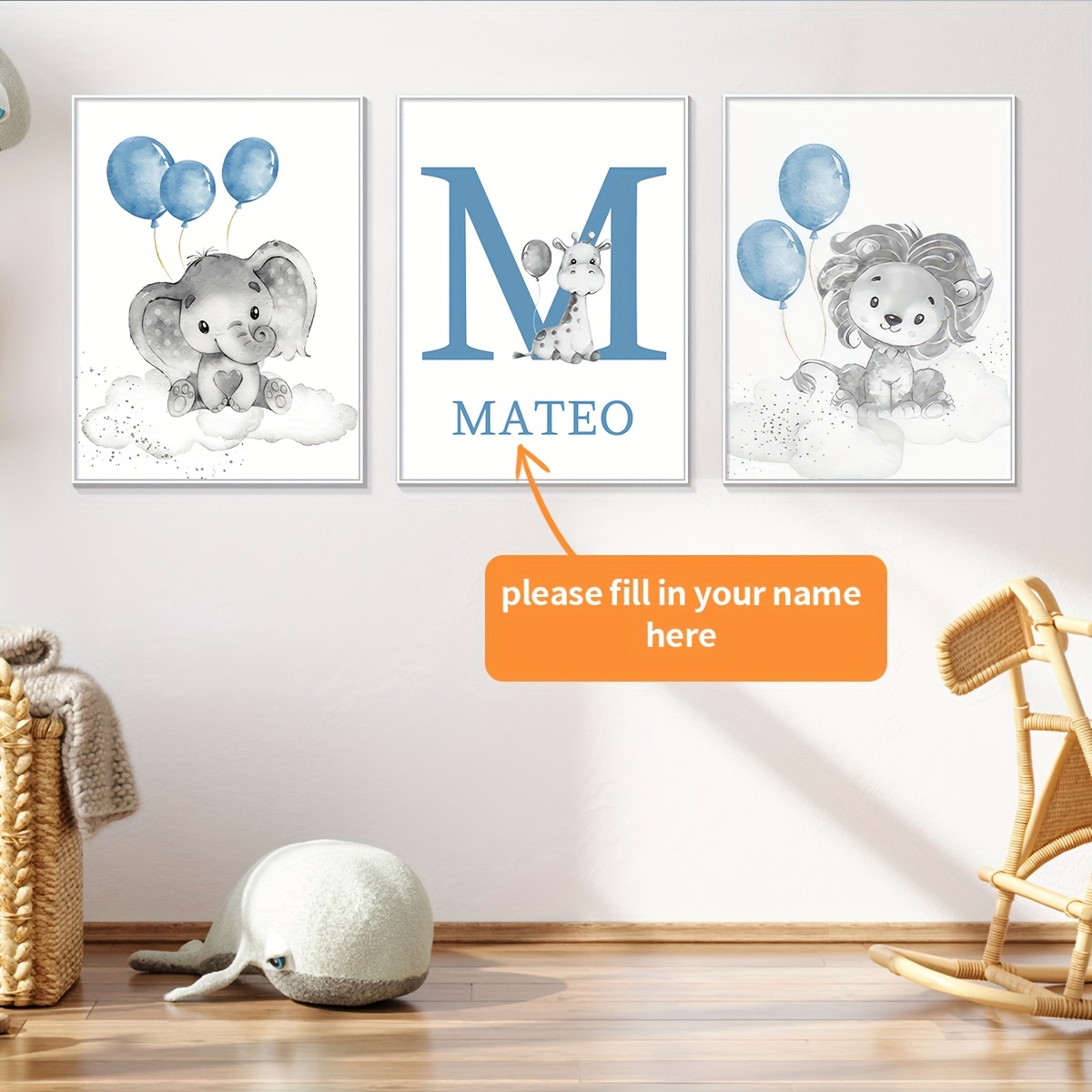 

3pcs/set Unframed Personalized Name Canvas Poster Wall Art, Customized Name Poster Home Decoration, Cartoon Elephant, Lion, And Deer Canvas Printed Bedroom Decoration, Perfect Gift And Decoration