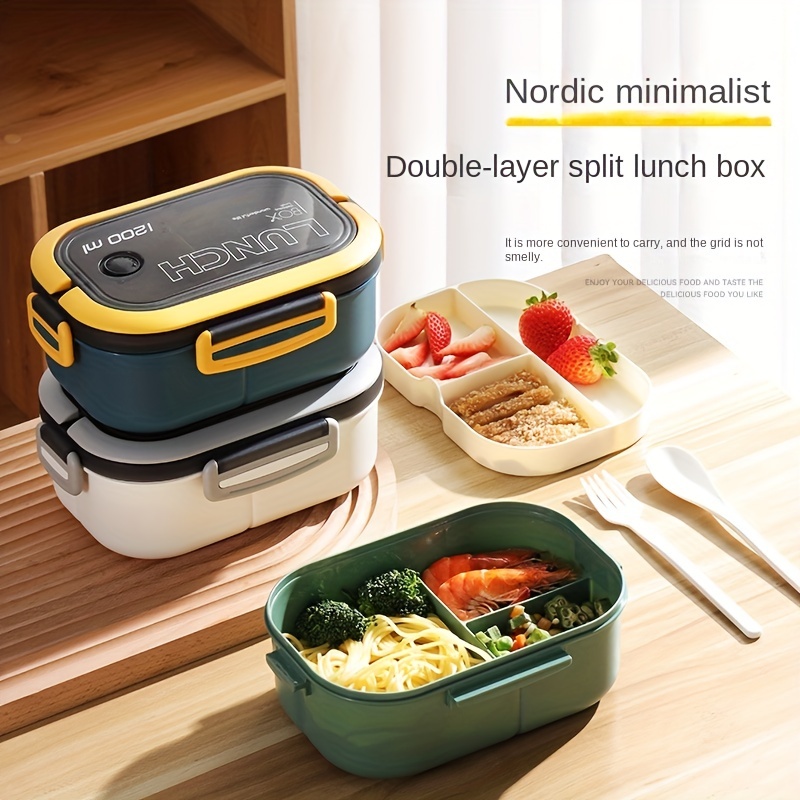 Divided Lunch Box 2 Layer Divided Leak Proof Lunch Box With Lunch Bag  Square Microwave Safe