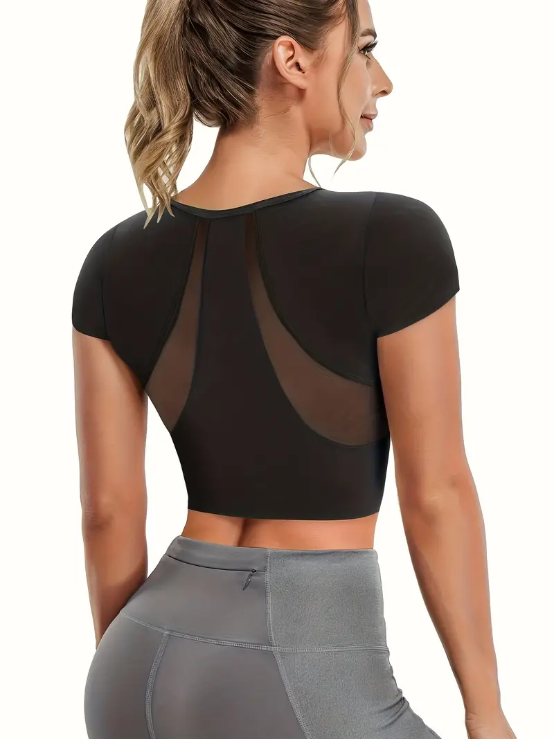 Women's Slim Fit Workout Tops Breathable Mesh Back Yoga Crop - Temu Canada