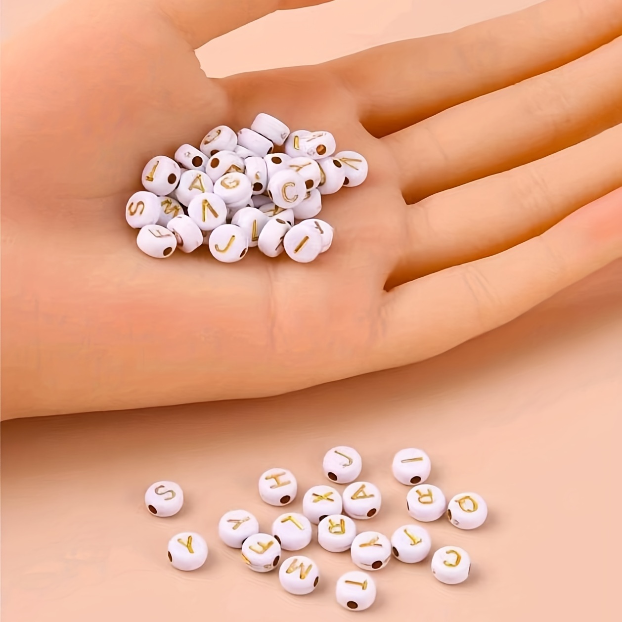 100pcs White Cube Acrylic Alphabet Bead Loose Spacer Silver Color