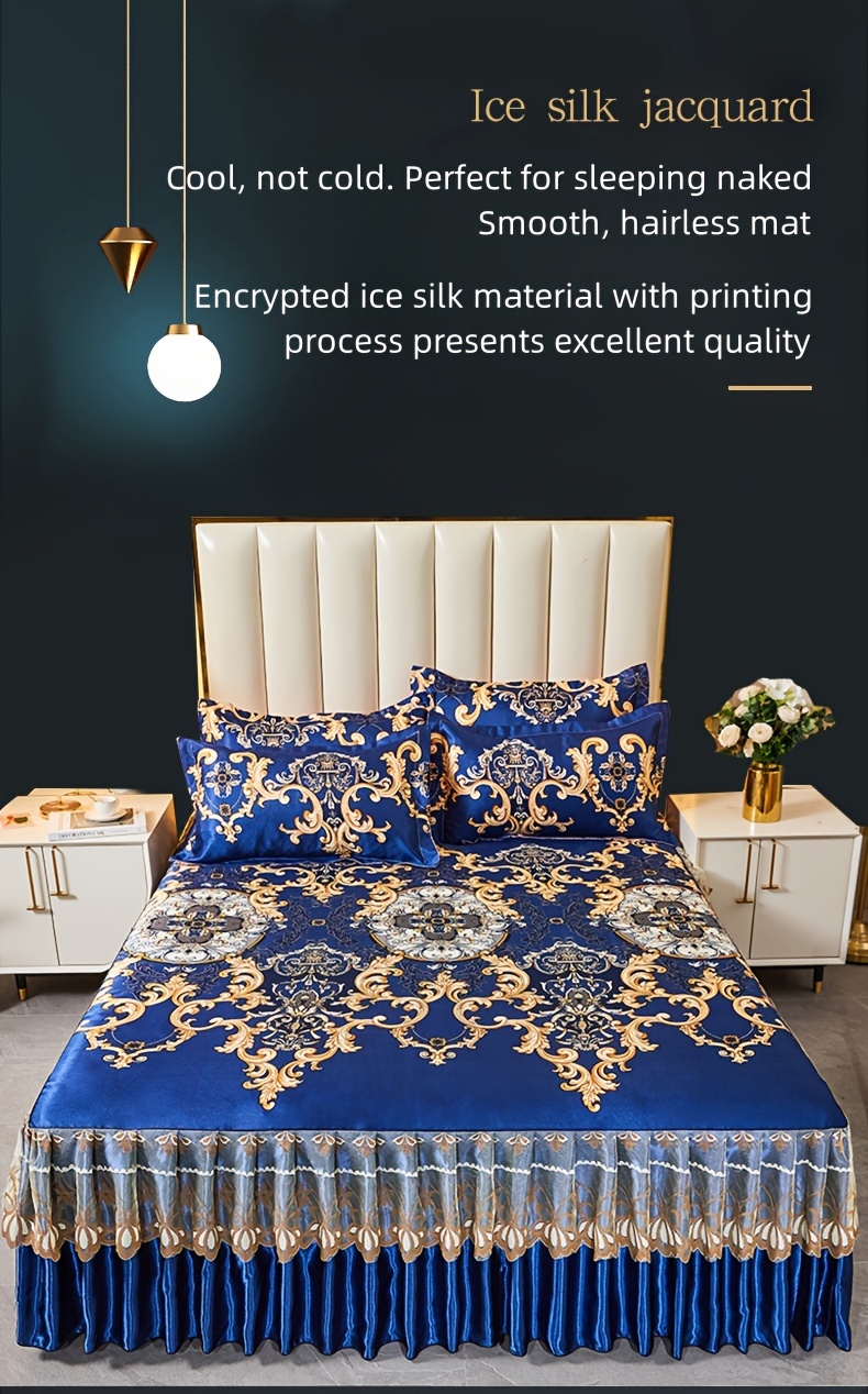 2pcs 3pcs jacquard bed skirt set with pillowcases lace hem floral pattern soft comfortable machine washable polyester   contemporary style woven fabric 120g single double size options details 3