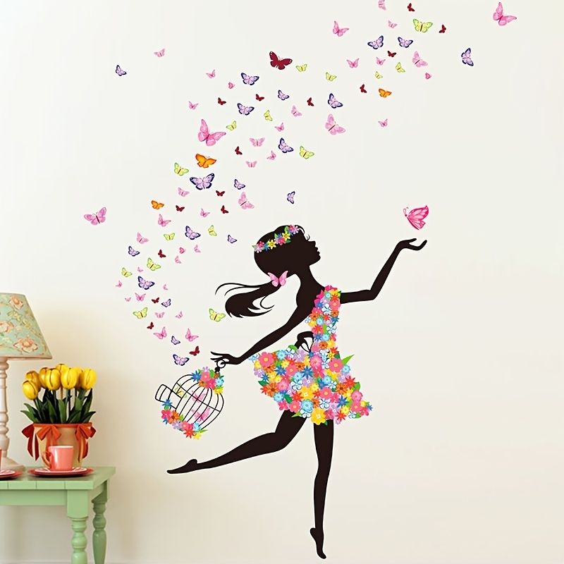 1pc Cartoon Dance Girl Butterfly Wall Sticker Cartoon Wall Stickers For  Living Room Bedroom Kids Room Removable Decor Stickers - Tools & Home  Improvement - Temu