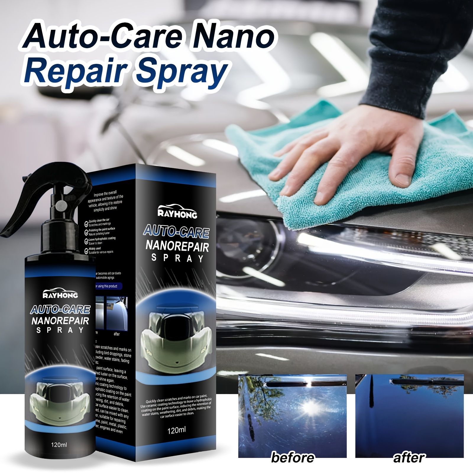 Spray de reparación de arañazos de coche, reparación rápida de