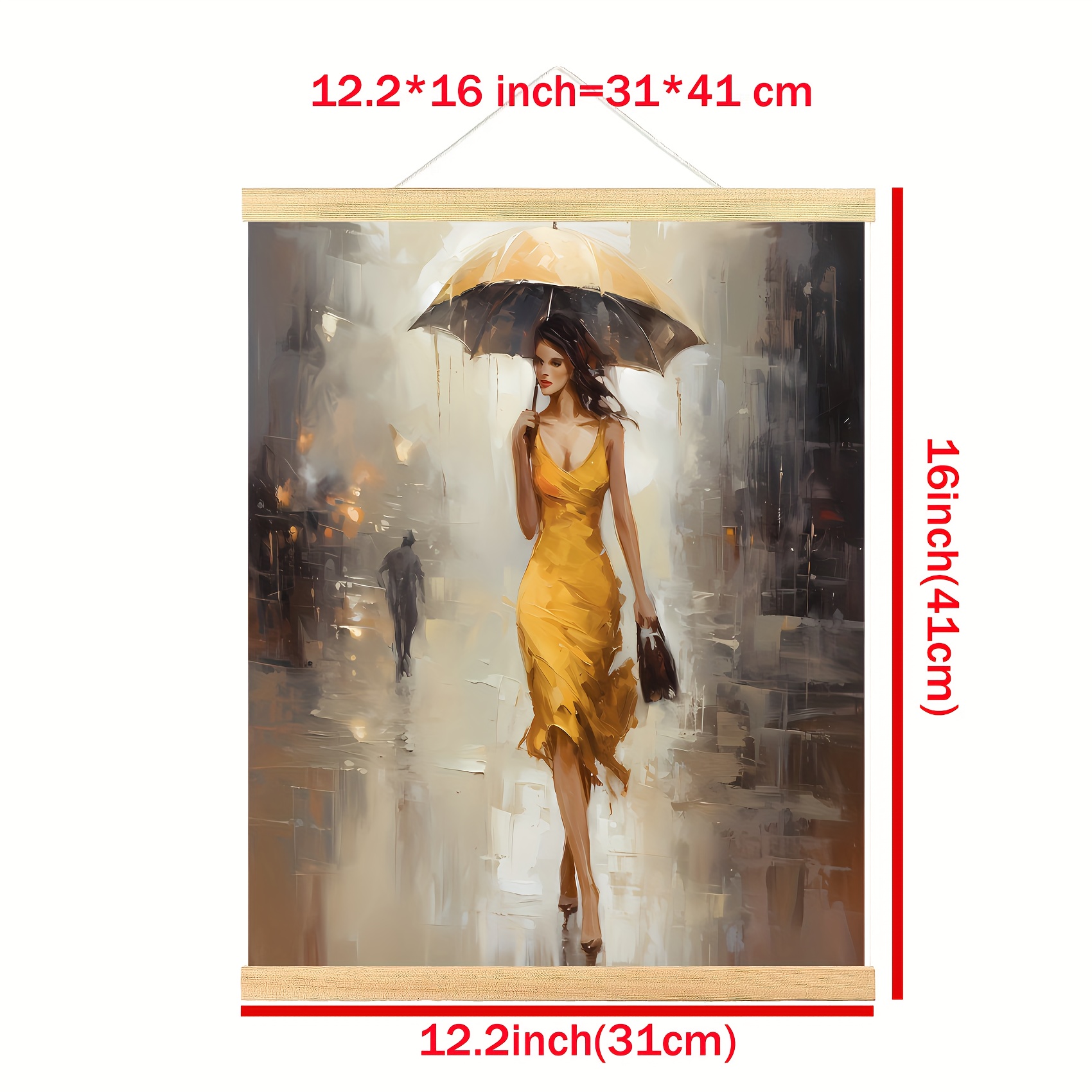 Abstract Canvas Painting A Rainy Walk Girl with cheapest Yellow Umbrella Wall Art Modern