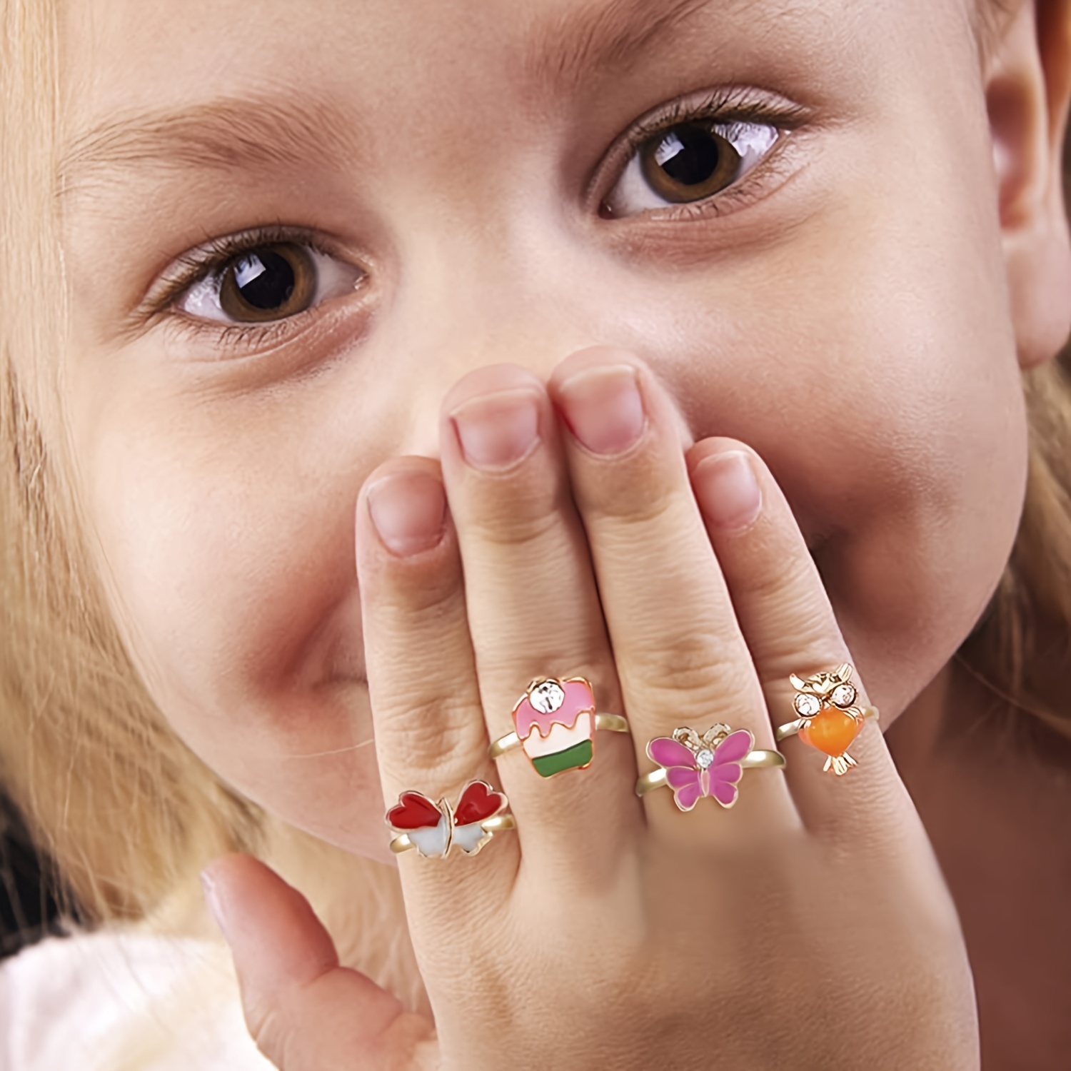 36 anillos ajustables para niña pequeña, en caja, sin duplicación, para  niños, con estuche de exhibición en forma de corazón, para niñas que juegan  a