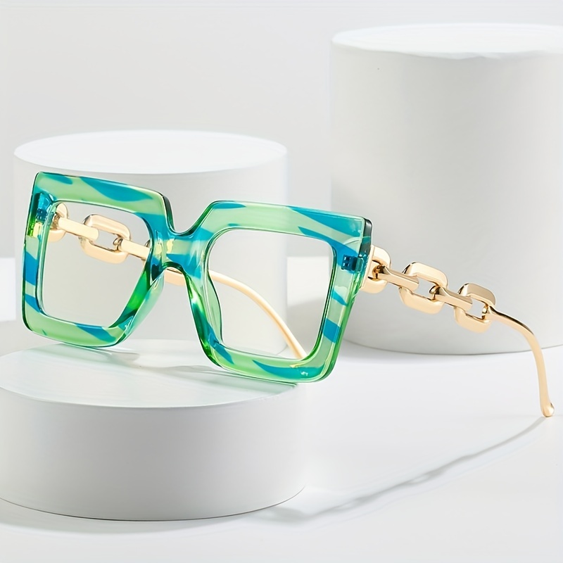 Y2K Block Chain Clear Lens Glasses Anti Light Reading Glasses